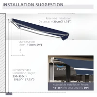 Outsunny 10' x 8' Manual Retractable Awning, Sun Shade Shelter Canopy, with Aluminum Frame and UV Protection for Patio Deck Yard Window Door, Blue(m-9)