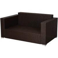 Outsunny Patio Outdoor Sofa, PE Rattan Wicker Loveseat, Outdoor Couch with 2 Throw Pillows & Comfortable Cushions, Cream White(m-8)