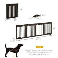 PawHut Freestanding Pet Gate with Two-Direction Hinges, Removable Feet, Foldable Wooden Dog Fence with Paw Carved, 24" x 20", Espresso Brown(m-3)