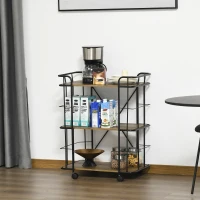 HOMCOM Bar Cart, Industrial Kitchen Cart with Wheels , Rolling Utility 3 Storage Shelves for Dining Room, Laundry Room, and Bathroom, Light Brown Wood Grain(m-10)