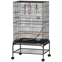 PawHut 43" Bird Cage with Rolling Stand, Toys, for Budgies Canaries Black(m-2)