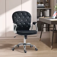 Vinsetto Button Tufted Desk Chair, Home Office Chair with Padded Armrests, Adjustable Height and Swivel Wheels, Black(m-2)