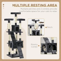 PawHut 68-inch Multi-Level Cat Scratching Tree Kitty Activity Center Post Tower Condo Pet Furniture w/ Toy Charcoal Grey(m-6)