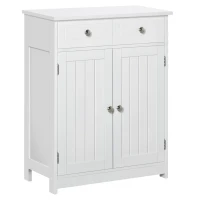 kleankin Freestanding Bathroom Floor Cabinet, Organizer Floor Tower with 2 Door, 2 Drawers, Adjustable Shelf, White(m-2)
