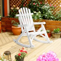 Outsunny Outdoor Wooden Rocking Chair, Single-Person Adirondack Rocking Patio Chair with Rustic High Back, Slatted Seat and Backrest for Indoor, Backyard, Garden, White(m-10)