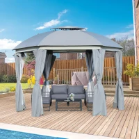 Outsunny 12' x 12' Outdoor Gazebo Canopy, Dome Patio Gazebo Netting Sidewalls and Curtains, Double Vented Roof, Dark Grey(m-8)