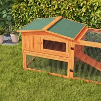 PawHut Wooden Rabbit Hutch Guinea Pig House with Removable Tray, Openable Roof, Trough, Run for Tortoises and Ferrets, Orange(m-10)