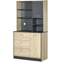 HOMCOM 67" Freestanding Buffet with Hutch, Kitchen Pantry Storage Cabinet with 3 Drawers, Cable Management, 4 Cubes, 2 Cabinets, Oak(m-11)