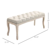 HOMCOM 43" Upholstered Entryway Bench, Linen Fabric Ottoman Stool with Button Tufted Seat, and Rubber Wood Legs for Living Room, Bedroom, or Hallway, Beige(m-3)