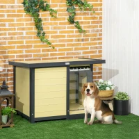 PawHut Outdoor Indoor Dog House with Openable Top, Weather Resistant Dog Kennel with Porch, Pet Furniture for Small and Medium Sized Dogs, Natural Wood(m-10)