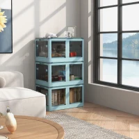 HOMCOM 3 Packs of Collapsible Stackable Storage Bins with Lids, Wheels, 32 Gal, Blue(m-2)