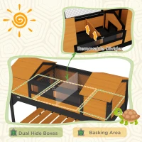 PawHut Tortoise Enclosure Tortoise House with Adjustable Lamp Holder Storage Shelf, Dual Main Houses, Openable Lid, Yellow(m-4)
