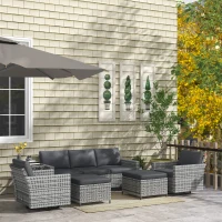 Outsunny 6-Piece Rattan Patio Furniture Set with 3-Seater Sofa, Swivel Rocking Chairs, Footstools, 2 Tier Table, Mixed Gray(m-9)