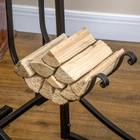 Outsunny 33" Firewood Rack Outdoor Indoor with 4-Piece Fireplace Tools, Firewood Holder with 2 Tiers, Curved Bottom Log Holder for Fireplace, Wood Stove, Hearth, Fire Pit, Black(m-9)
