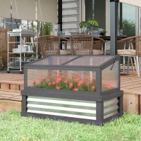 Outsunny Raised Garden Flower Bed Kit with Lean-to Greenhouse, Wooden Cold Frame Planter, 41" x 22.5" x 28.25", Gray(m-2)