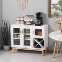 HOMCOM Kitchen Sideboard, Coffee Bar Cabinet, Buffet Cabinet with 4-Bottle Wine Rack, Glass Door and Adjustable Shelves, White(m-8)