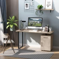 HOMCOM Home Office Computer Desk with Drawer and Storage Cabinet,  PC Workstation with Metal Frame, Writing Table, Oak(m-10)