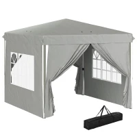 Outsunny 10' x 10' Pop-Up Canopy Tent with Sidewalls, Height-Adjustable, Carry Bag Included, for Outdoor, Garden, Patio, Light Grey(m-11)