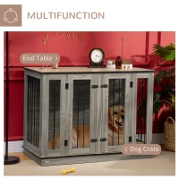 PawHut Furniture Style Dog Crate with Removable Divider, Dog Crate Side End Table Indoor with Double Doors, for Small to Large Dogs, 47" x 23.5" x 35", Dark Walnut(m-4)