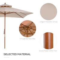 Outsunny 10x10ft Wood Square Patio Umbrella Garden Market Parasol Sunshade Canopy with 2 Pulley Pagoda Style, Khaki(m-4)