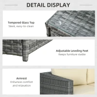 Outsunny 3 Pieces Rattan Wicker Outdoor Conversation Furniture Set w/ Loveseats Coffee Table Cushions for Garden, Patio, Beige(m-6)