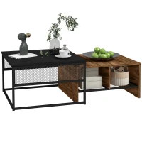 HOMCOM Coffee Table Set of 2, Industrial Nesting Tables, Square Coffee Table and Narrow Sofa Side Table for Living Room(m-2)