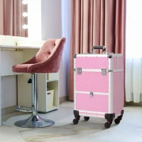HOMCOM Portable Aluminum Makeup Train Cases, Rolling Makeup Case, Salon Beauty Cosmetic Jewelry Organizer Trolley with 4 Wheels, Pink(m-8)