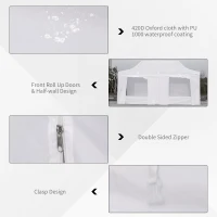 Outsunny 10' x 20' Pop Up Canopy Tent with Sidewalls & Doors, Instant Tents for Parties with Wheeled Carry Bag, Height Adjustable, for Outdoor, Garden, Patio, White(m-7)