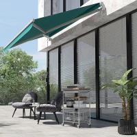 Outsunny 13' x 8' Retractable Awning, Patio Awnings, Sunshade Shelter w/ Manual Crank Handle, UV & Water-Resistant Fabric and Aluminum Frame for Deck, Balcony, Yard, Green(m-2)