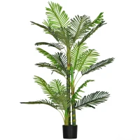 HOMCOM Artificial Tree Areca Palm Tree Fake Plants in Pot with 21 Leaves for Indoor Decor, 8"x8"x60", Green(m-11)
