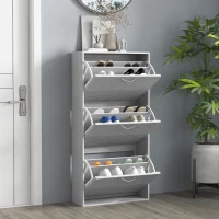 HOMCOM Shoe Storage Cabinet with 3 Flip Drawers, Narrow and Slim, 12 Pair of Shoes Organizer for Hallway, Entryway(m-9)