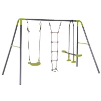 HOMCOM 3 in 1 Kids Metal Swing Set for Backyard with Swing Seat, Glider and Climbing Ladder, Heavy Duty Metal Frame for 4 Children(m-1)
