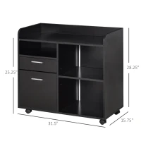 Vinsetto Filing Cabinet Printer Stand Mobile Lateral File Cabinet with 2 Drawers, 3 Open Storage Shelves for Home Office Organization, Black(m-3)