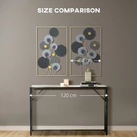 HOMCOM 3D Metal Wall Art Set of 2 Modern Lotus Leaves Hanging Wall Sculpture Home Decor for Living Room Bedroom Kitchen 20"x32"x2, Gray and Gold(m-7)