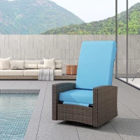 Outsunny Outdoor Wicker Swivel Recliner Chair, Lifting Footrest, 360° Rotating Basic, Water-resistant Cushions, Sky Blue(m-8)