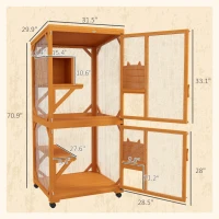 PawHut Large Cat House for 1-3 Cats on Wheels Wooden Catio Enclosure Orange(m-3)