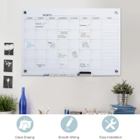 Vinsetto 35"x23" Dry Erase Wall Calendar Glass Whiteboard Monthly Planner for Homeschool Supplies & Home Office Organization with 4 Markers and 1 Eraser,Frameless(m-4)