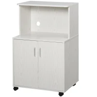 HOMCOM Microwave Cart on Wheels Utility Trolley Storage Sideboard Bookcase with 2-door Cabinet, White Oak(m-11)
