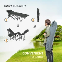 Outsunny Folding Camping Cot with Mattress & Pillow, Double Layer Oxford Heavy Duty Sleeping Cot with Carry Bag Grey and Blue(m-6)