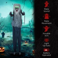 HOMCOM 6.9' Life Size Decoration Animatronic Skeleton Werewolf Outdoor Halloween, Sound and Motion Activated w/ Light Up Eyes(m-7)