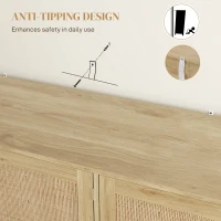 HOMCOM Bohemian Sideboard, 46.9" Buffet Cabinet with 3 Rattan Doors and Shelves for Living Room, Hallway, Oak(m-6)