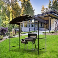 Outsunny 8x4ft BBQ Gazebo Tent Metal Frame Arch Canopy Garden Sunshade Portable Shelter Backyard with Side Shelf Coffee(m-8)