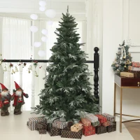 HOMCOM 6ft Flocked Christmas Tree, Artificial Christmas Tree with 850 Branch Tips, Metal Base, Automatic Open, Green(m-9)