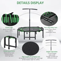 Soozier 48" Silent Mini Trampoline with Adjustable Handle Bar Fitness Trampoline Bungee Rebounder Jumping Cardio Trainer Workout for Adults or Teens Jump Exercise Equipment Green(m-5)