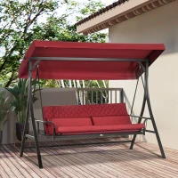 Outsunny 3 Person Patio Swing Chair Bed, Converting Flatbed, Outdoor Porch Swing Bed Glider with Adjustable Canopy, Removable Cushions, Pillows, for Garden, Poolside, Backyard, Red(m-10)