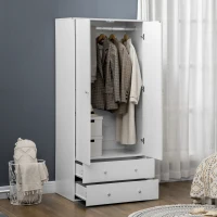 HOMCOM Modern Wardrobe Closet Armoire with 2 Drawers and Hanging Rod, Clothes Storage Organizer with Anti-tipping Design for Bedroom, White(m-8)