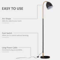 HOMCOM Arc Floor Lamp, Standing Reading Light, with Adjustable Lampshade, and Round Base for Living Room, Office, or Bedroom, Black/ Gold(m-5)
