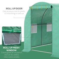 Outsunny 15' x 7' x 6.5' Walk-in Tunnel Hoop Greenhouse, Green House for Outside with PE Cover, Steel Frame, Roll-Up Zipper Door & Windows for Flowers, Vegetables, Tropical Plants, Green(m-4)