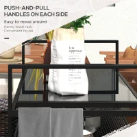 Outsunny 2-Tier PE Rattan Outdoor Bar Cart, Glass Top Outdoor Kitchen Island with Cabinet, Mixed Brown(m-7)