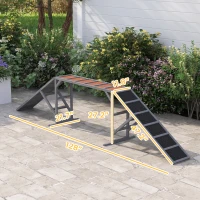 PawHut Dog Agility Equipment Ramp with Safety Bar, Non-slip Surface, for Walk and Pause Training, Gray(m-3)